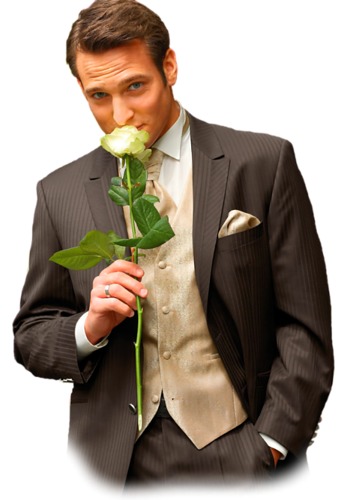 Открытка Мужчина в костюме с белой розой