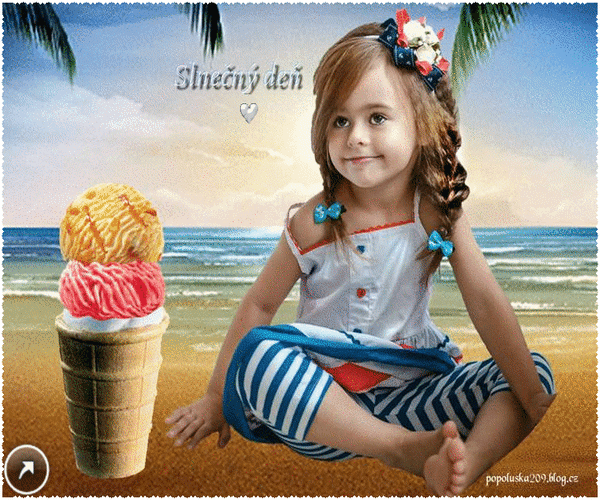 Анимированная открытка Море, мороженое, ребенок