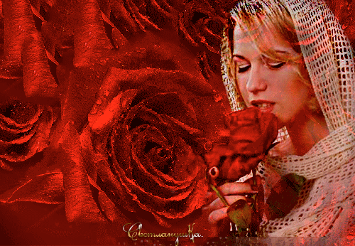 Анимированная открытка Девушка с красной розой