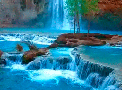 Анимированная открытка Водопад и красивая дикая природа
