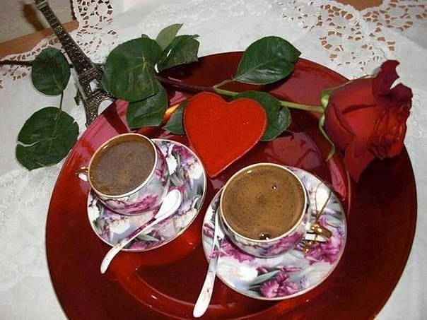 Открытка Кофе и роза красивые картинки с добрым утром
