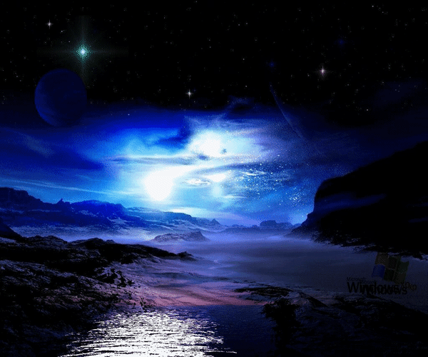 Анимированная открытка Лунная дорожка ночные пейзажи