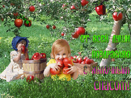 Анимированная открытка От всей души поздравляю с яблочным спасом!