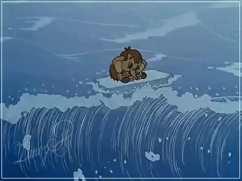 Анимированная открытка Слон на льду воды