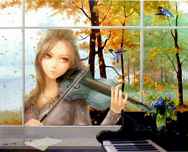 Анимированная открытка Девушка со скрипкой