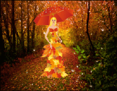 Анимированная открытка Осень зачарованный лес