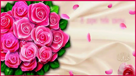 Анимированная открытка Я дарю тебе цветы, чтобы улыбнулась ты! Чтоб исполнились скорее все заветные мечты!