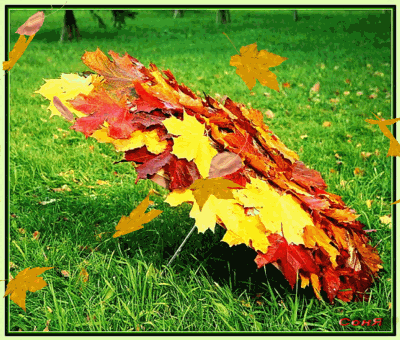 Анимированная открытка Осенние листья зонтик осень