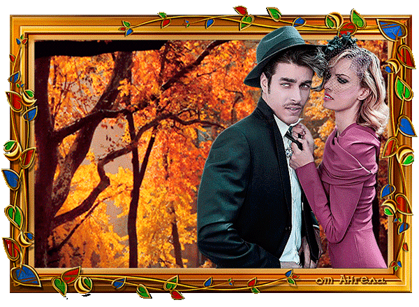 Анимированная открытка Мужчина и женщина в осеннем лесу