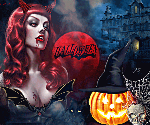 Анимированная открытка Halloween - королева вампиров