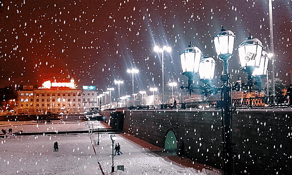 Анимированная открытка Зимний город снег