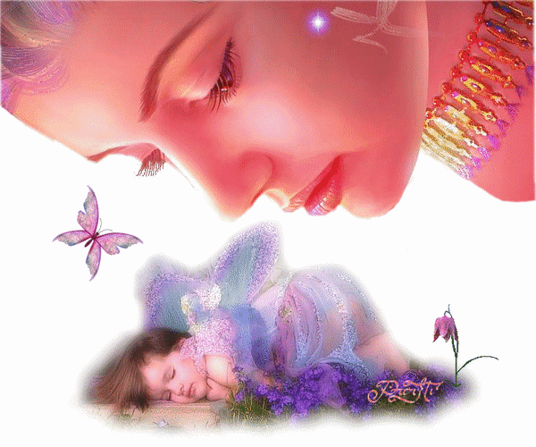 Анимированная открытка Спящий ребенок и женщина