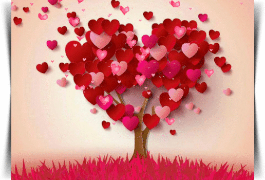 Анимированная открытка Дерево из сердечек