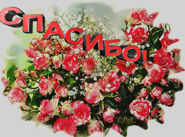 Анимированная открытка Спасибо букеты из розовых роз