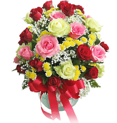 Анимированная открытка Букет цветов букет из роз и хризантем
