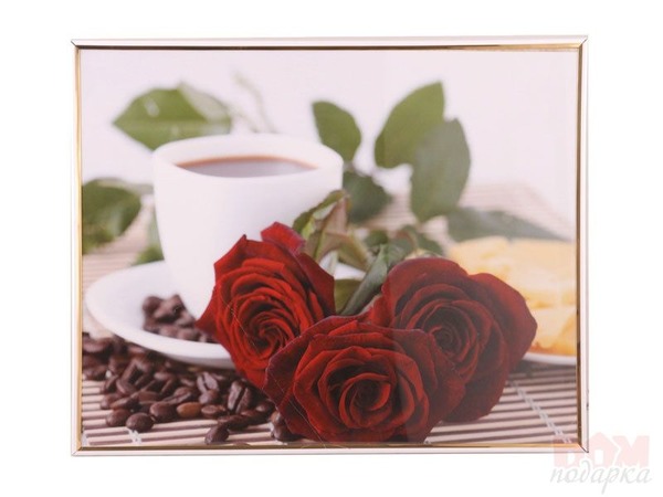 Открытка Чашка кофе с букетом роз