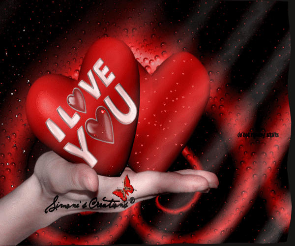 Анимированная открытка I KOVE YOU красные сердечки анимация