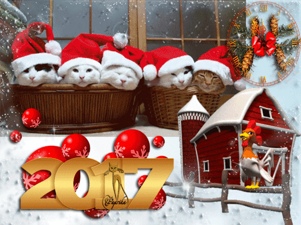 Анимированная открытка 2017 новогодний кот анимированный GIF
