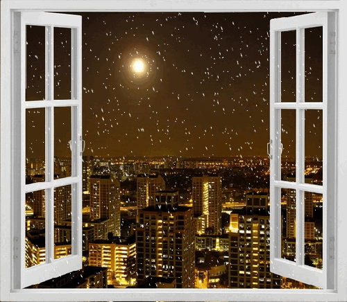 Анимированная открытка Снежный вечер снег за окном анимация