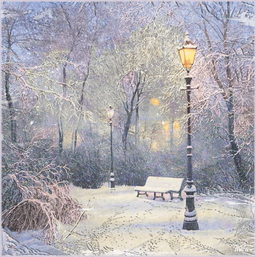 Анимированная открытка Зимний вечер