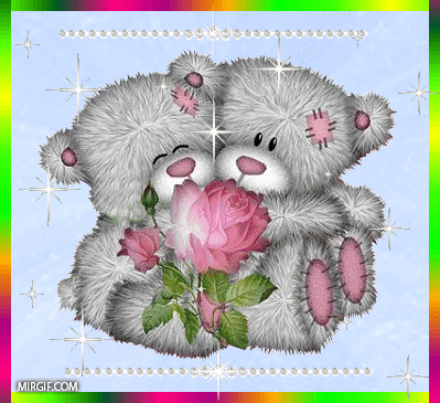Анимированная открытка Медведи цветы прикольные анимашки