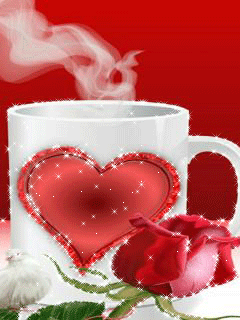 Анимированная открытка Чашка с сердцем и роза