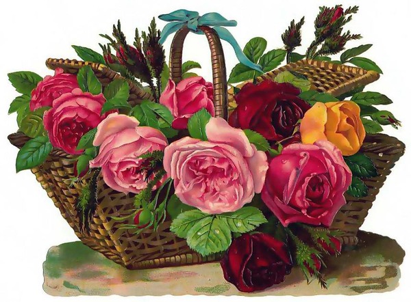 Открытка Корзина с цветами.