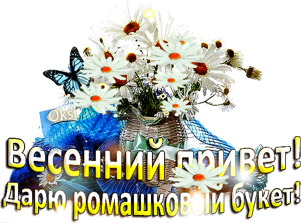 Анимированная открытка Весенний привет дарю ромашковый букет