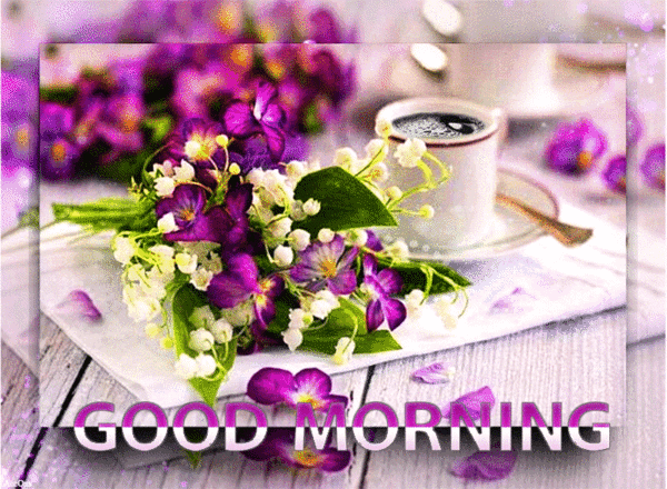 Анимированная открытка GOOD MORNING утро кофе цветы