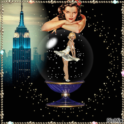 Анимированная открытка Женщина в шаре Нью-Йорк