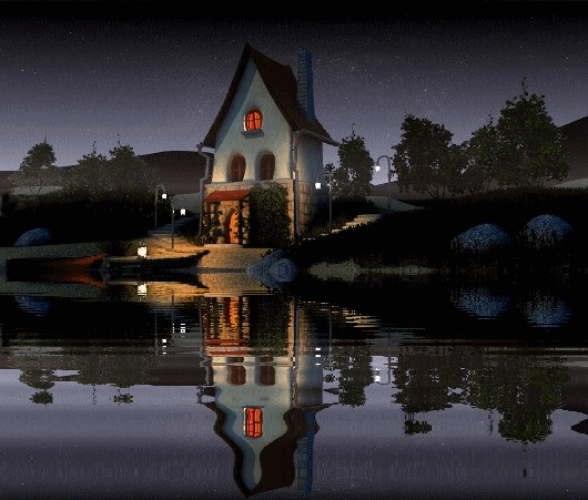 Анимированная открытка Дом возле реки Дом На Берегу Реки