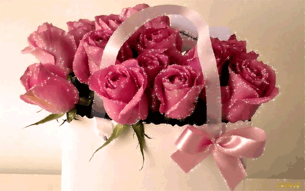 Анимированная открытка Букет роз красивые открытки с днем рождения