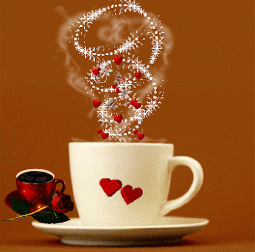Анимированная открытка Кофе с сердечками