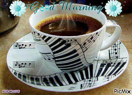 Анимированная открытка Good Morning кофе музыка
