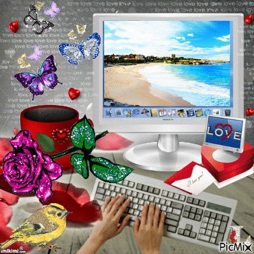 Анимированная открытка Компьютер с заставкой моря