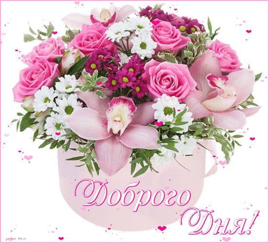 Анимированная открытка Доброго Дня! цветы в шляпной коробке