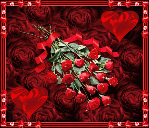 Анимированная открытка Розы и сердечки
