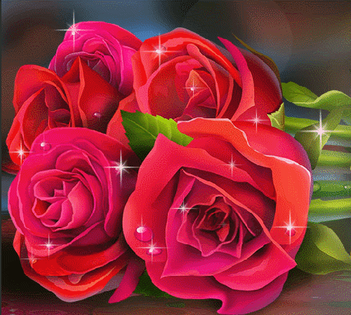Анимированная открытка букет красных роз