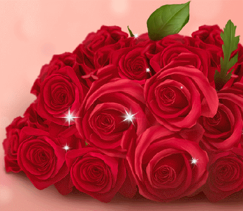 Анимированная открытка букет алых роз